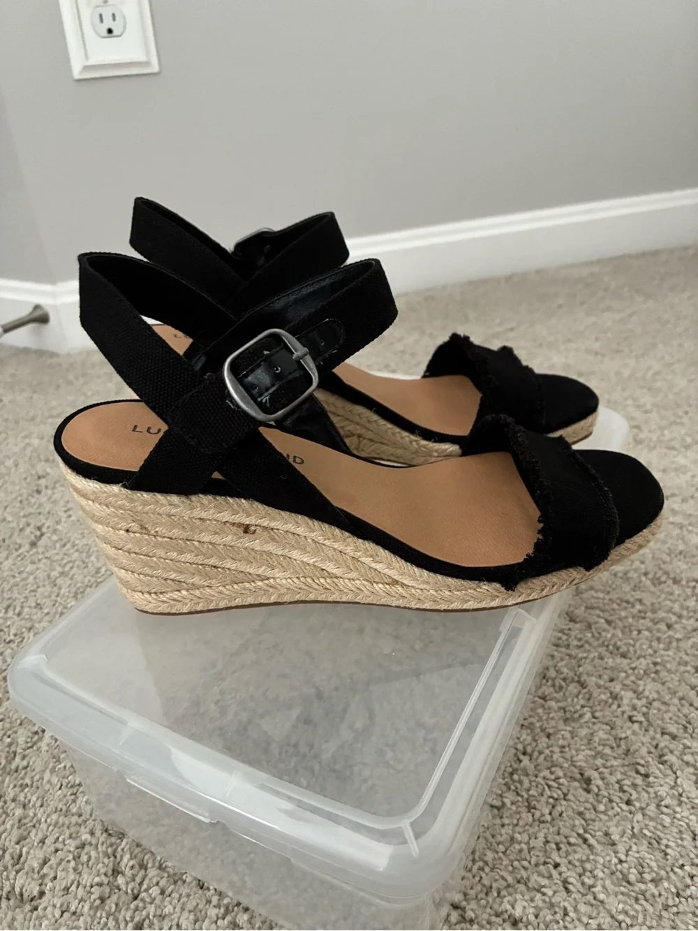Lucky Brand Black Frayed Canvas Espadrilles